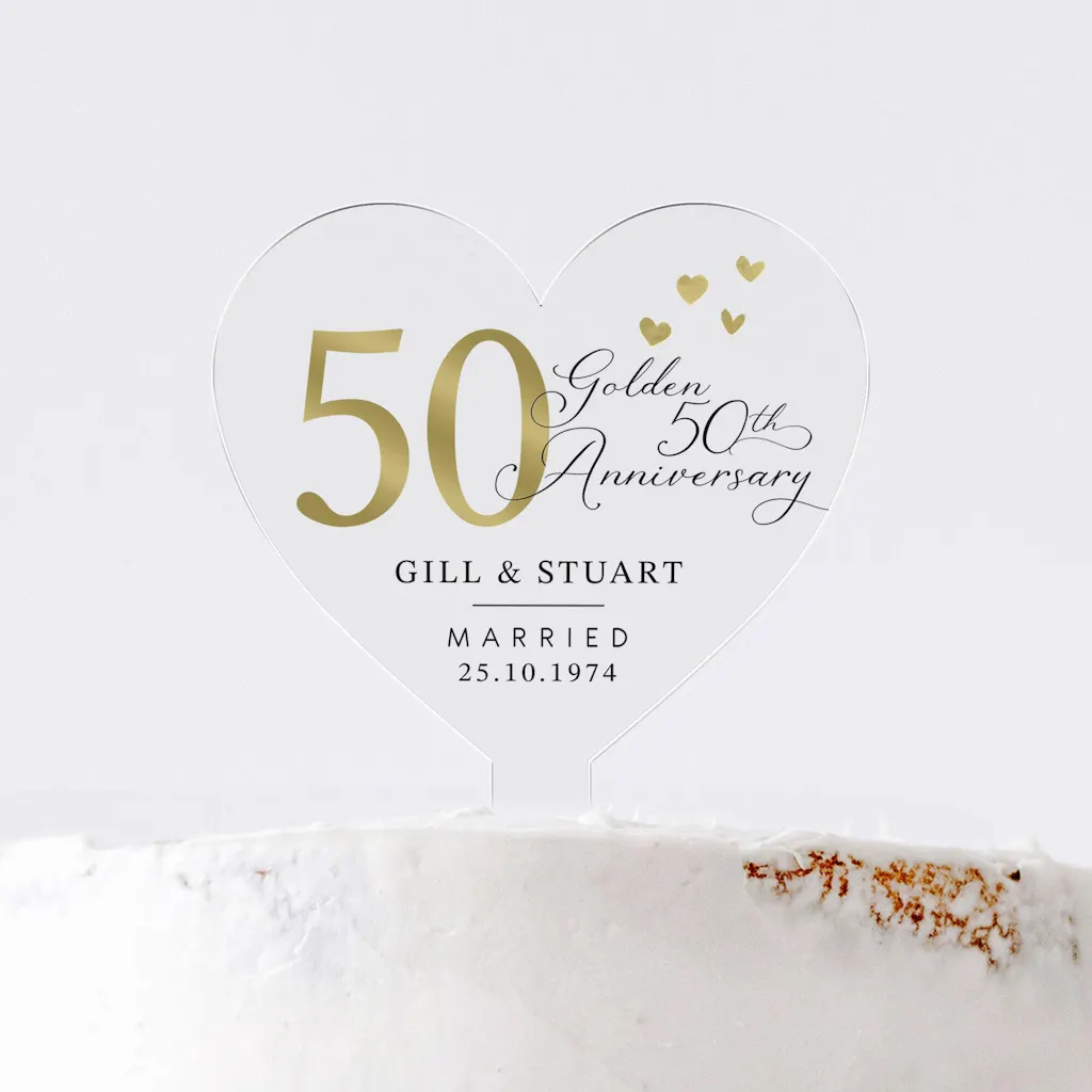 Personalised Golden 50th Anniversary Cake Topper