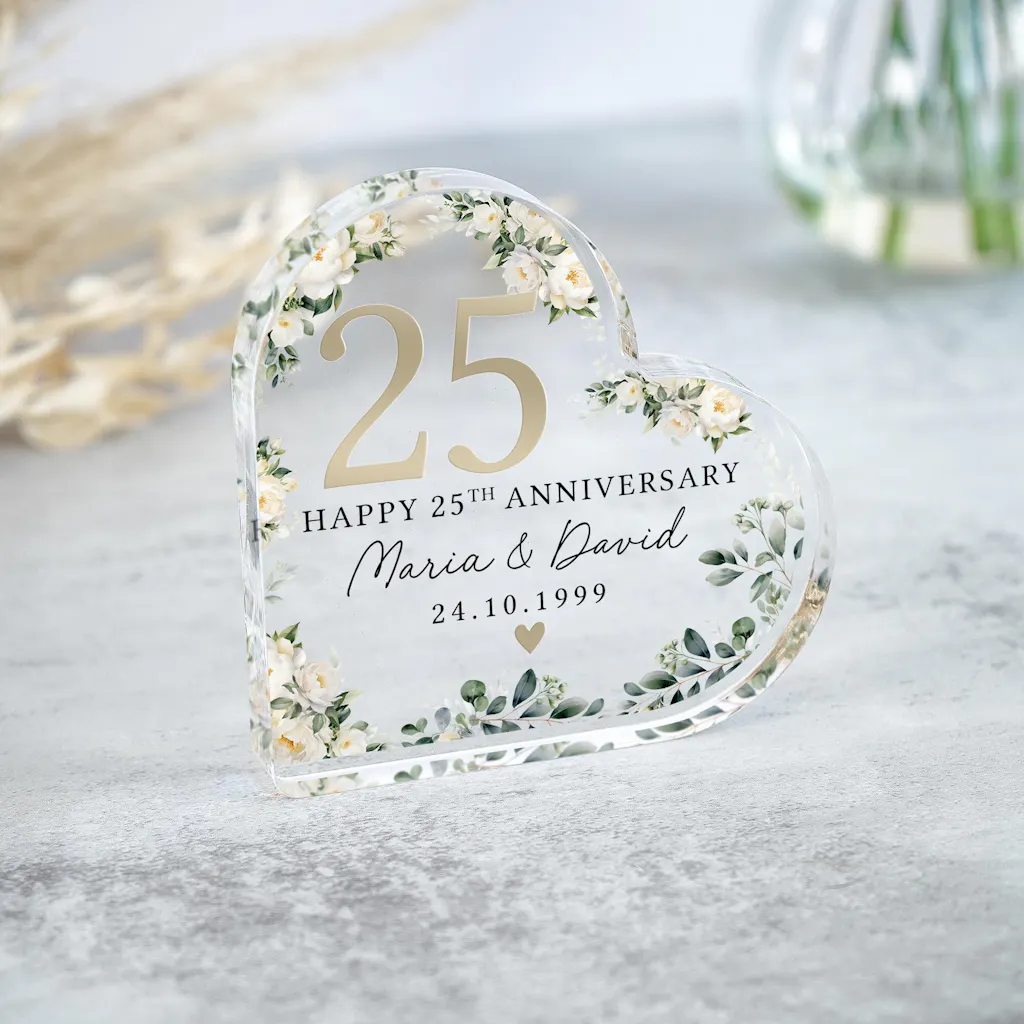 Personalised Floral 25th Anniversary Gift - Silver Anniversary Plaque