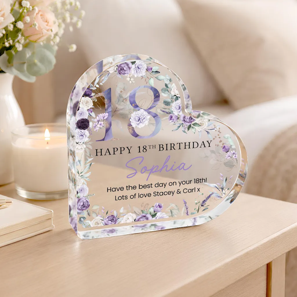 Personalised Purple Floral Happy 18th Birthday Gift Plaque