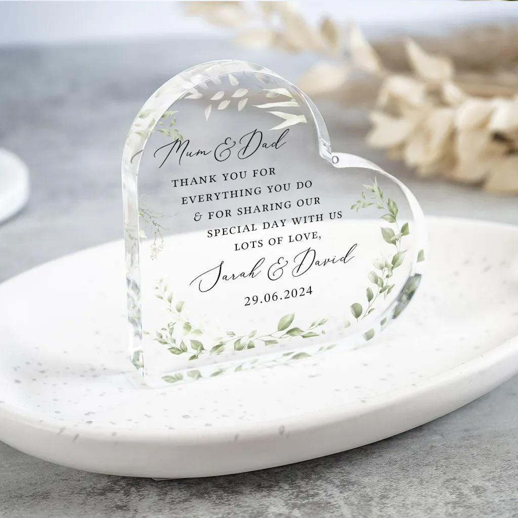 Personalised Parents of the Bride Thank You Heart Plaque Gift