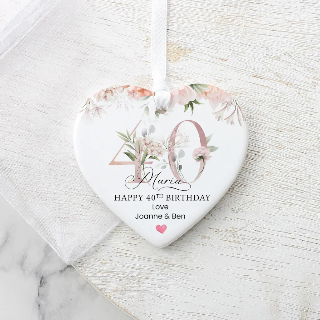 Personalised Rose Pink Floral Happy 40th Birthday Keepsake Ornament