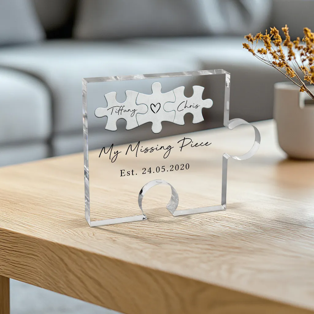 Personalised Valentines Jigsaw Piece Block Plaque Gift
