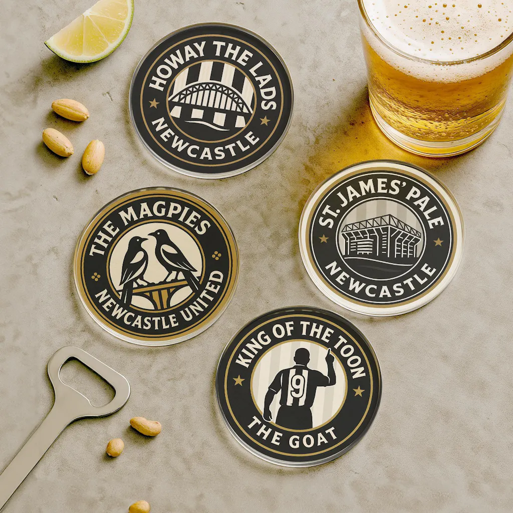 Set of 4 Newcastle FC Fan Chants and Slogan Themed Clear Acrylic Coasters