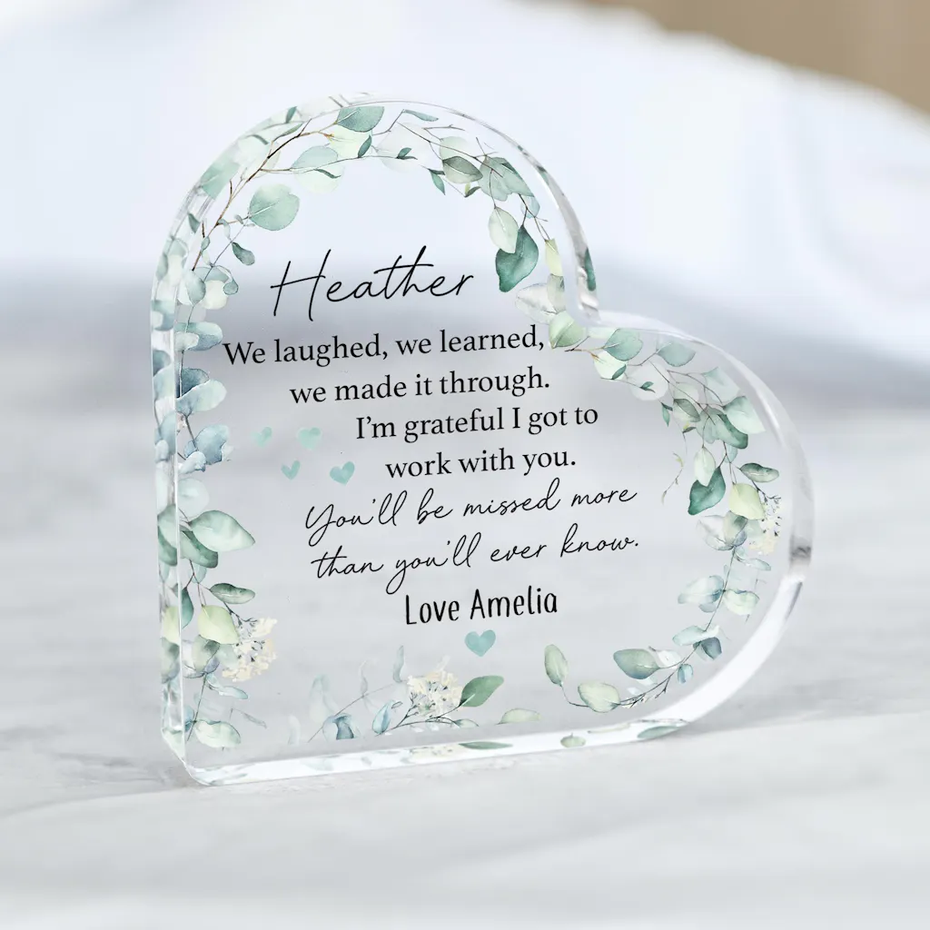 Personalised Floral Work Leaving Gift for Colleague Goodbye Heart Block Keepsake Gift