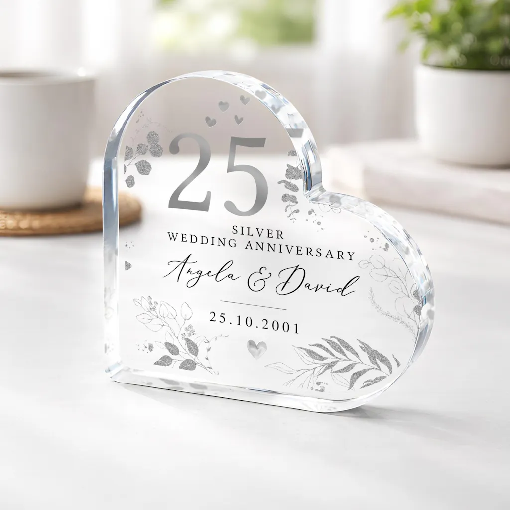 Personalised Silver 25th Wedding Anniversary Heart Plaque