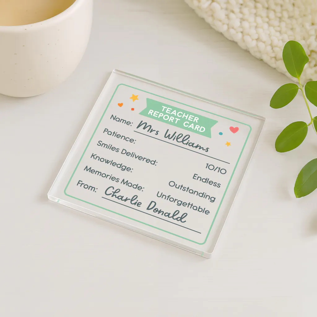 Personalised Funny Report Card Thank You Teacher Coaster