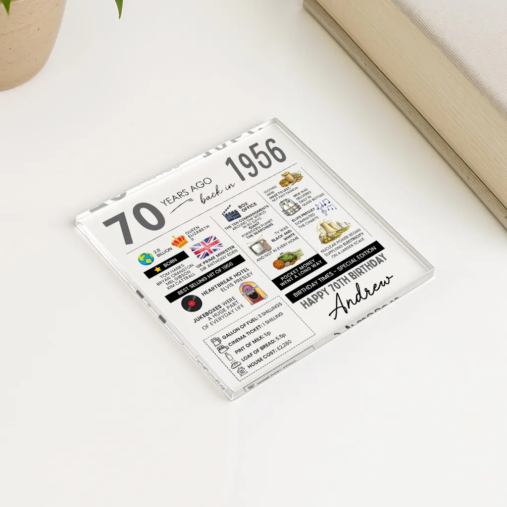 Personalised 70th Birthday Coaster Fun Facts Born in 1956 Birthday Gift for Grandad Grandma Nanny