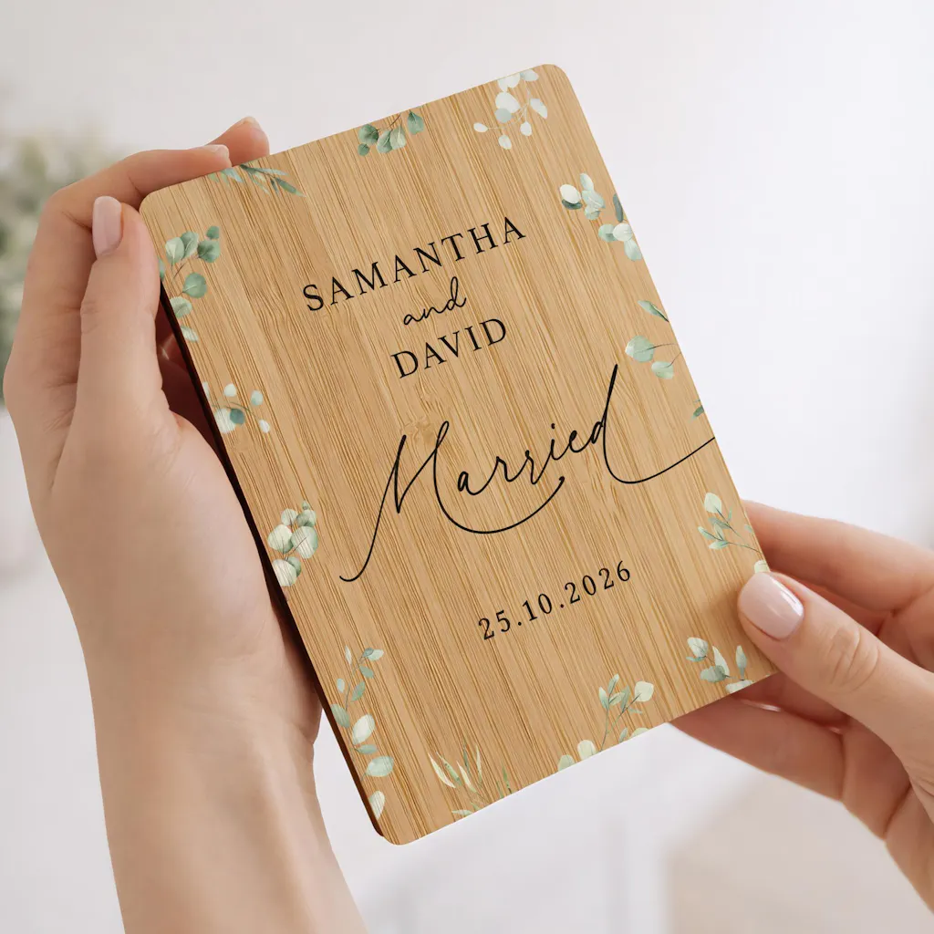 Personalised Keepsake Congratulations Wedding Card Bamboo Wood