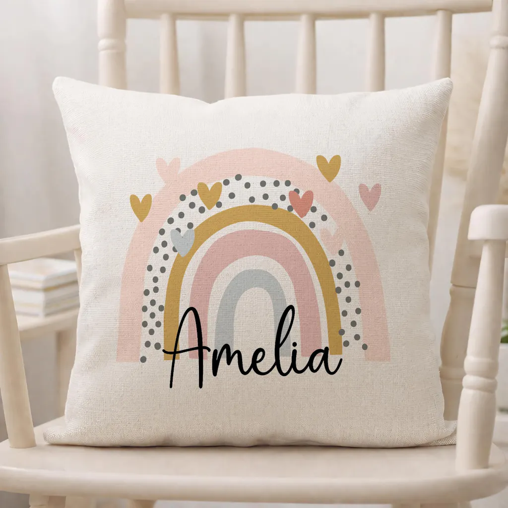 Personalised Rainbow Name Linen Cushion