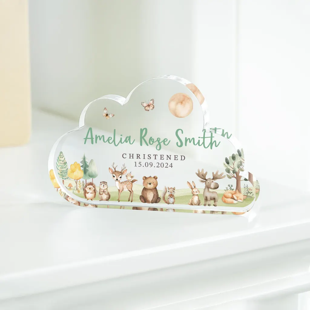 Personalised Woodland Cloud Baby Plaque Christening Gift