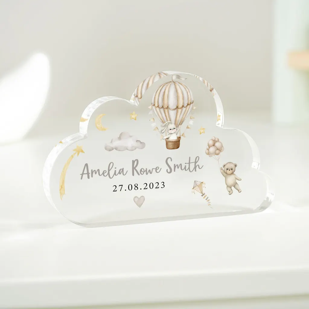 Personalised New Baby Plaque Congratulations Gift Hot Air Balloon Themed