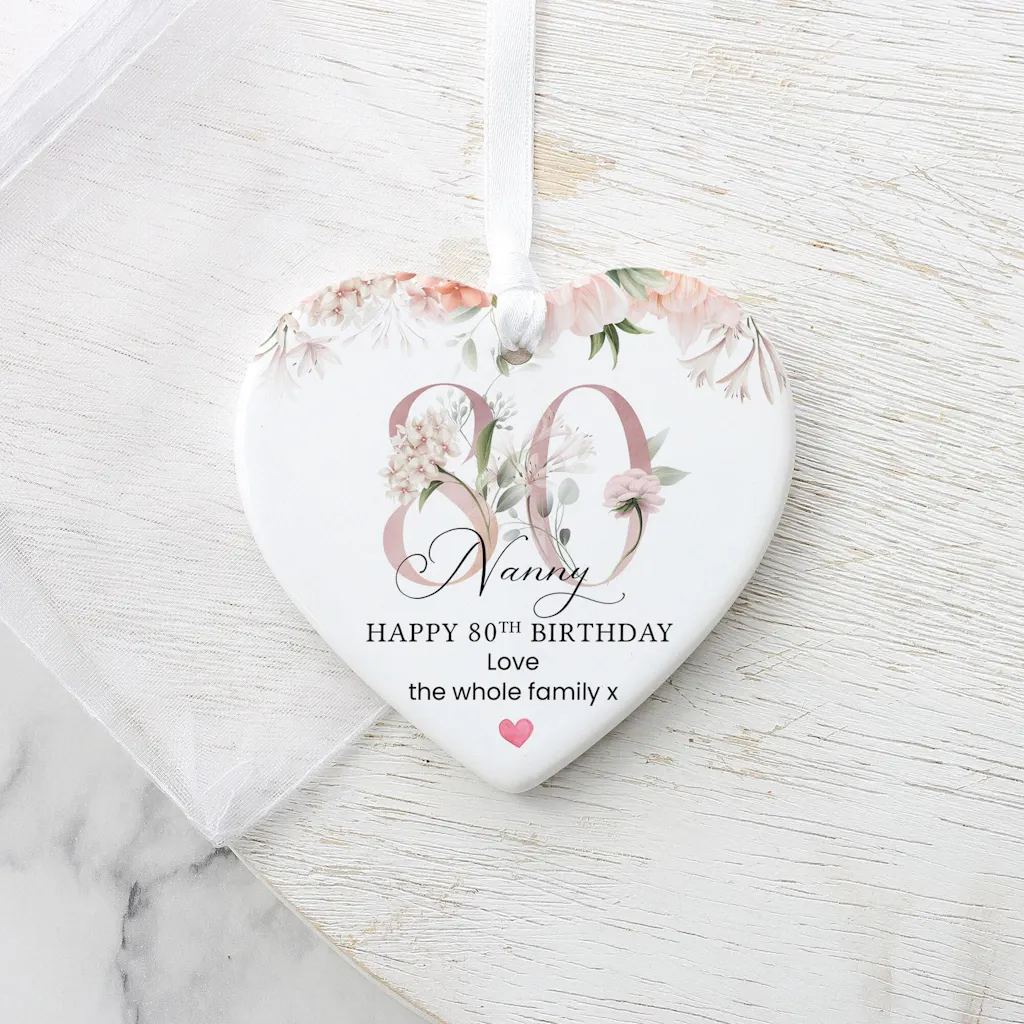 Personalised Rose Pink Floral Happy 80th Birthday Keepsake Ornament
