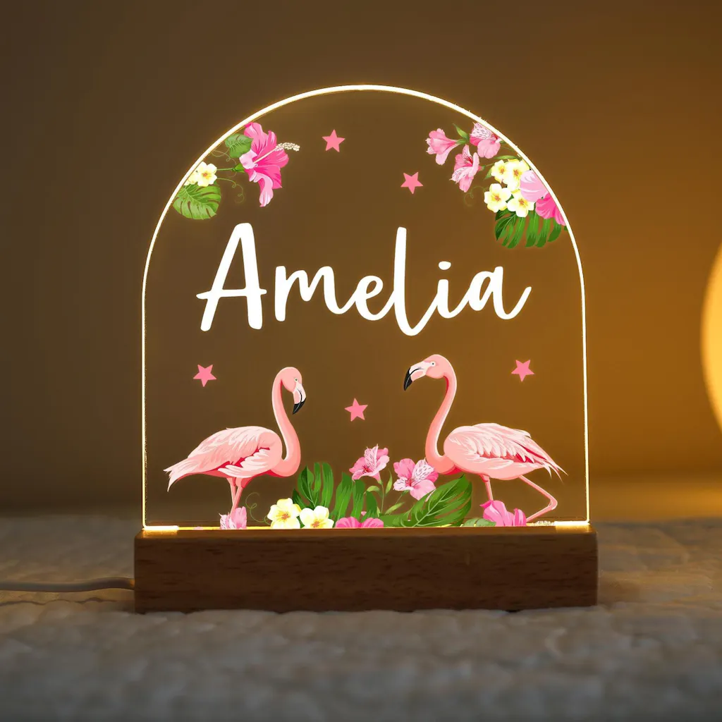 Personalised Flamingo LED Nursery Night Light Lamp