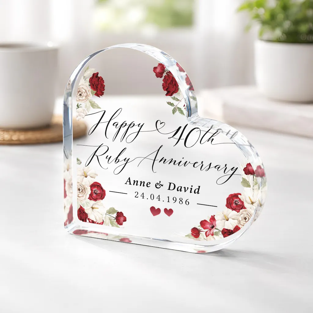 Personalised 40th Ruby Anniversary Heart Gift Plaque Ornament