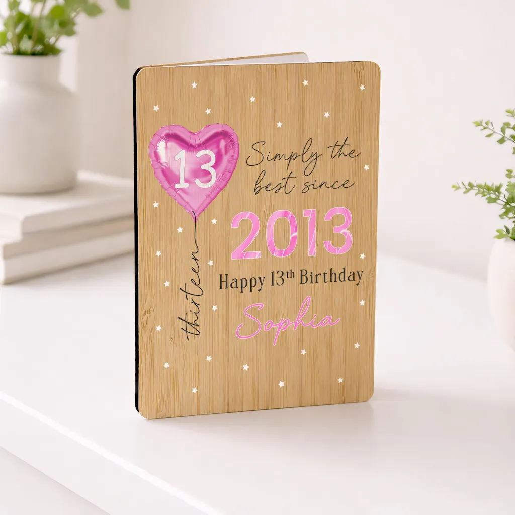 Personalised Happy 13th Birthday Bamboo Wooden Keepsake Card