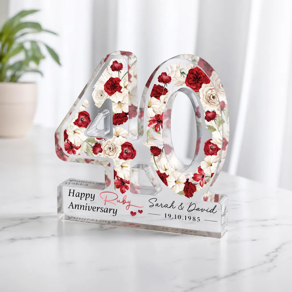 Personalised 40th Ruby Anniversary Gift Plaque with Names and Date