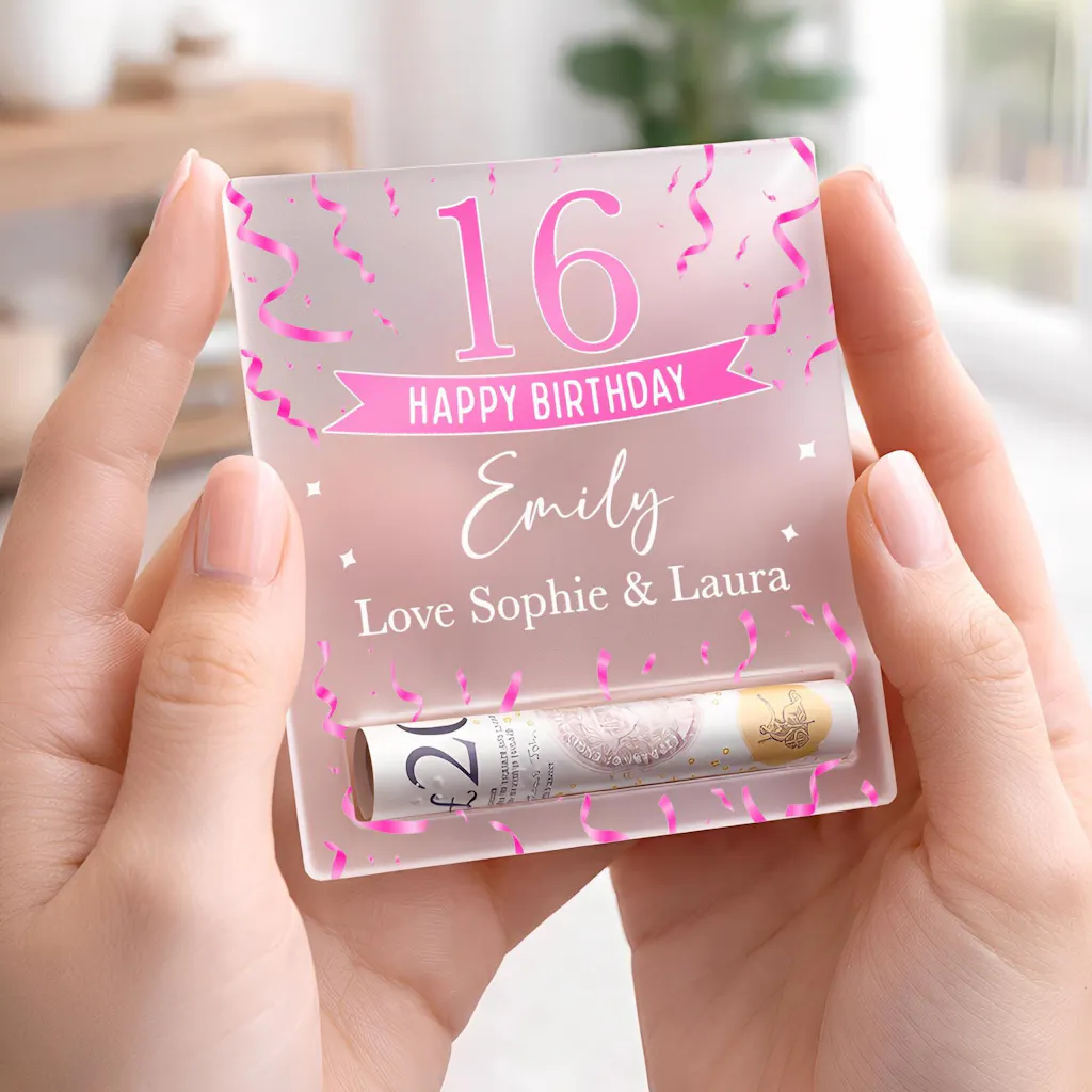 Personalised 16th Birthday Gift Cash Money Holder Frosted Acrylic