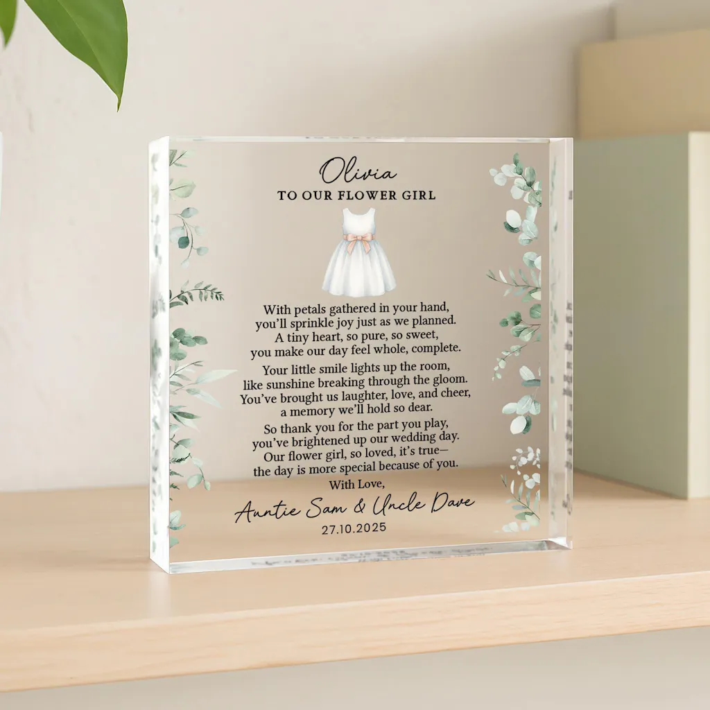 Personalised Flower Girl Thank You Keepsake Block Gift