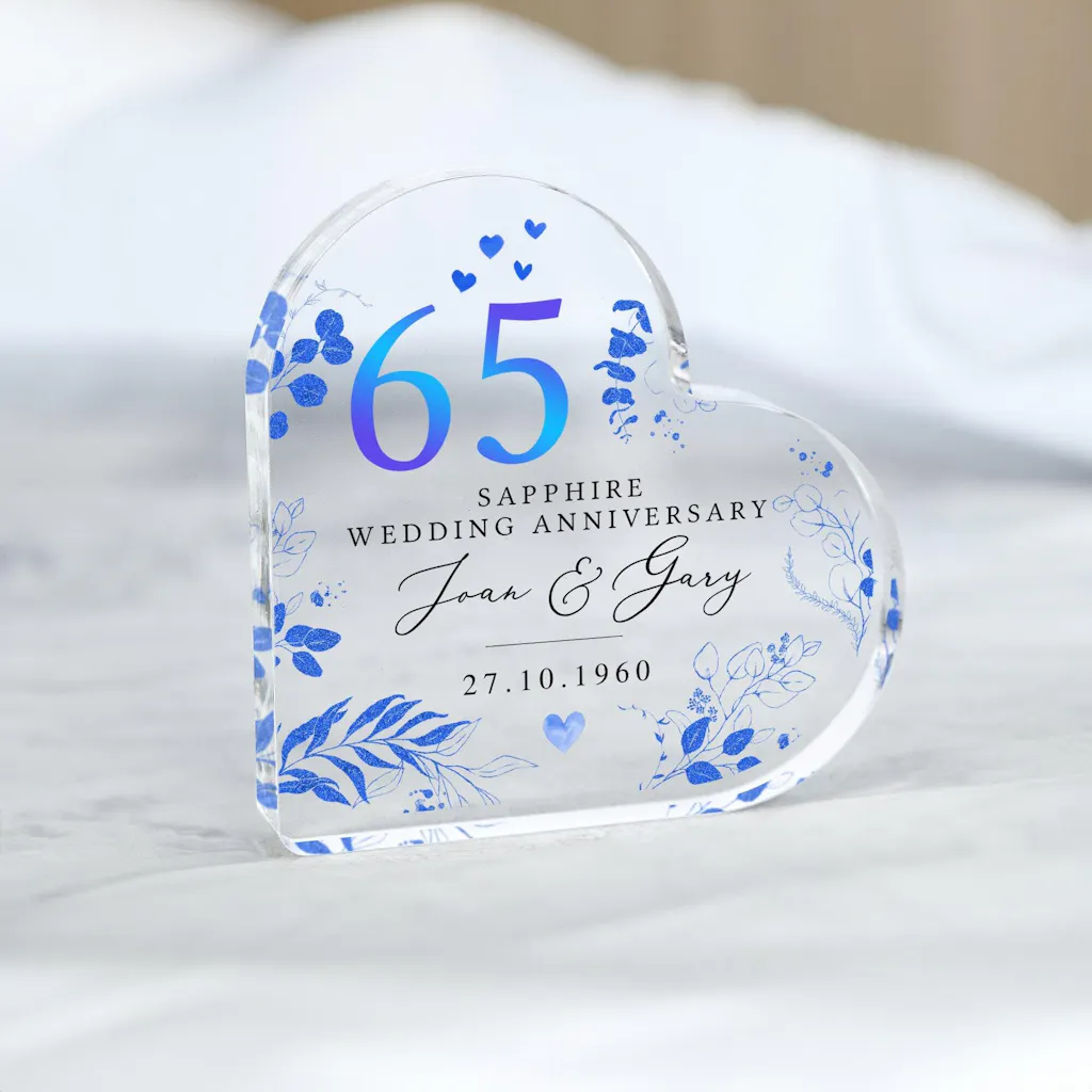 Personalised Sapphire Anniversary 65th Anniversary Heart Plaque