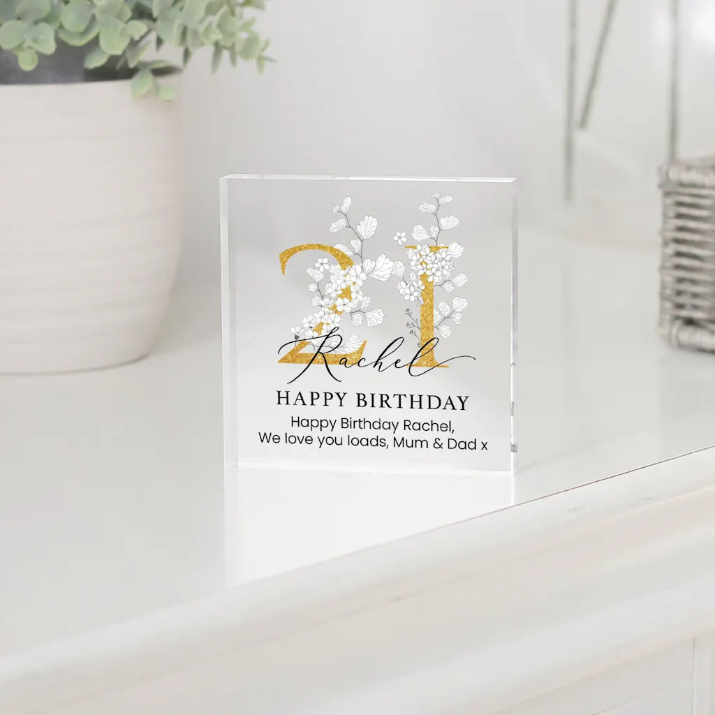 Gold Floral Birthday Plaque Gift