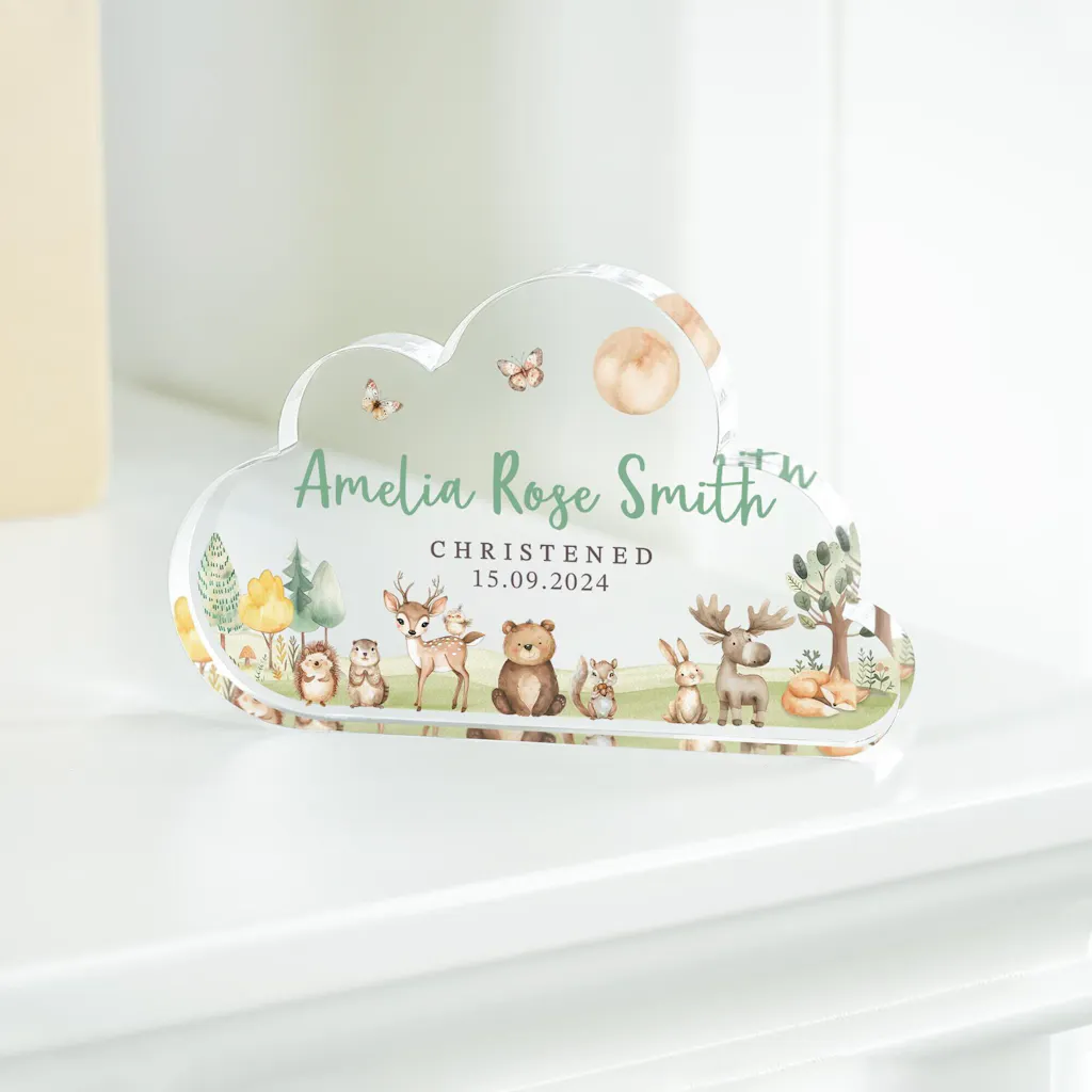 Personalised Woodland Cloud Baby Plaque Christening Gift