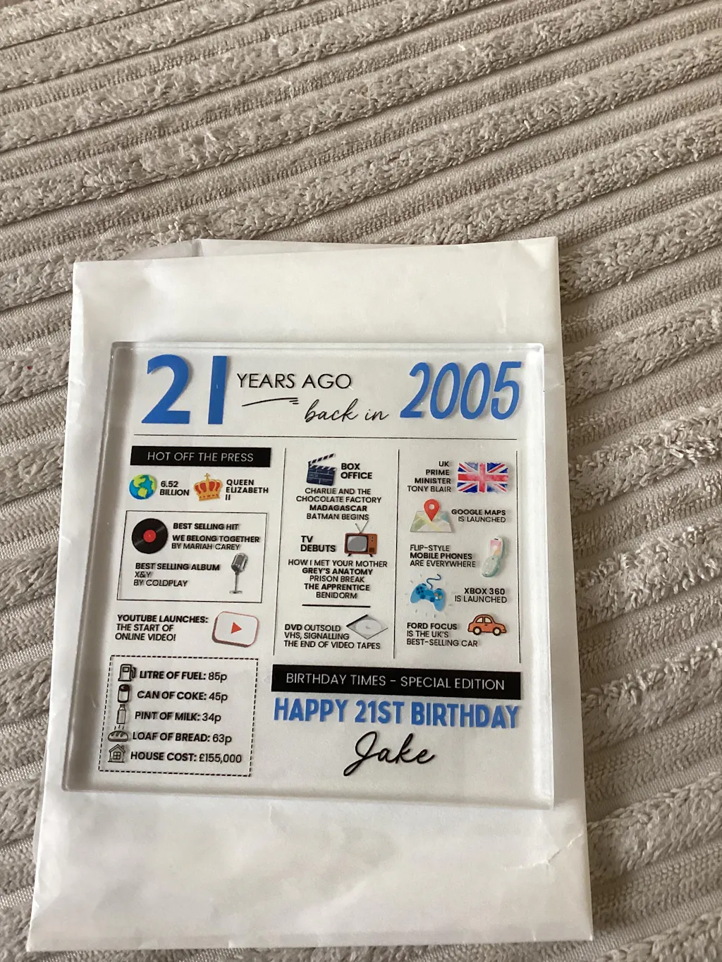 Personalised 21st Birthday Coaster 2005 Fun Facts Gift