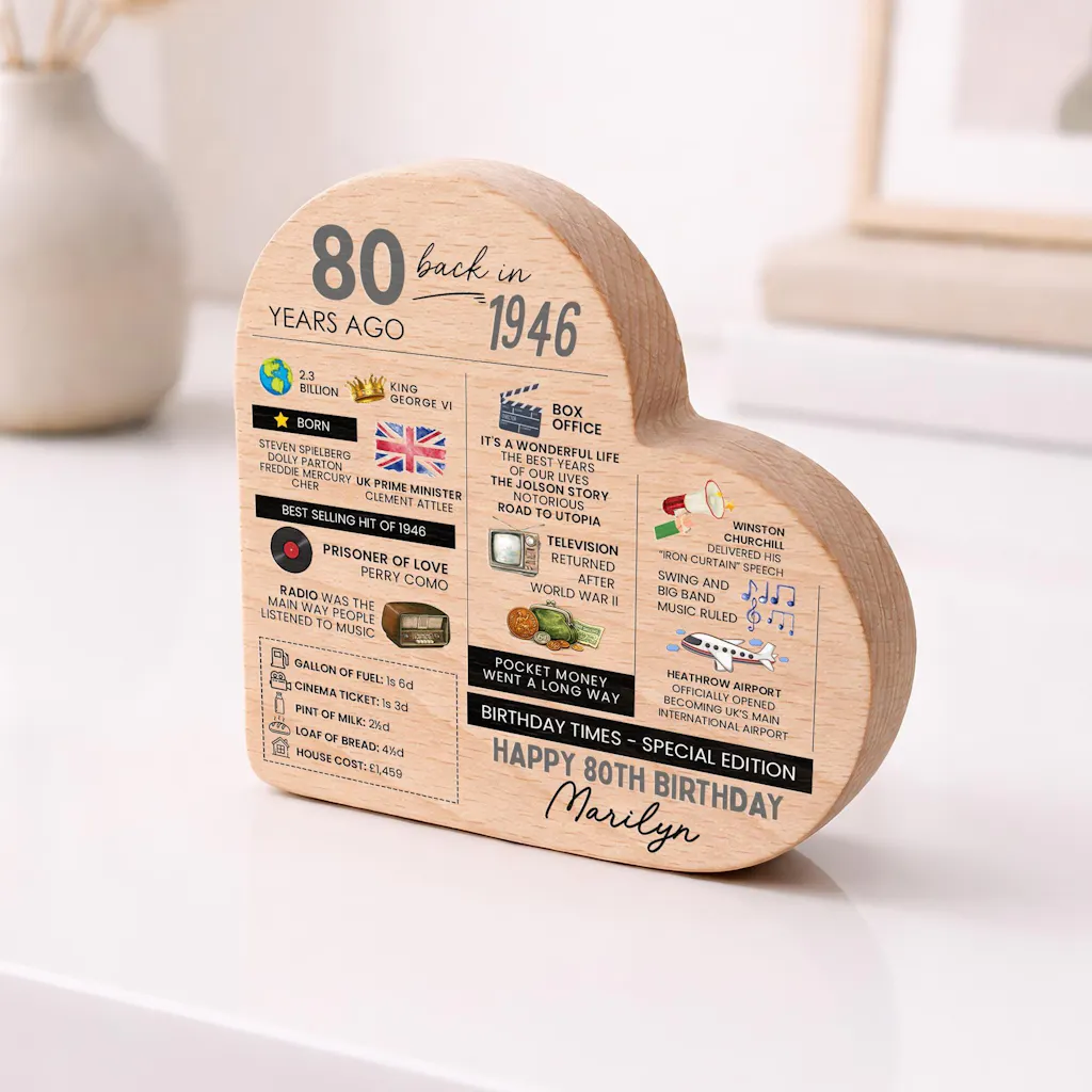Personalised 80th Birthday Fun Facts Born in 1946 Beech Wood Gift Block