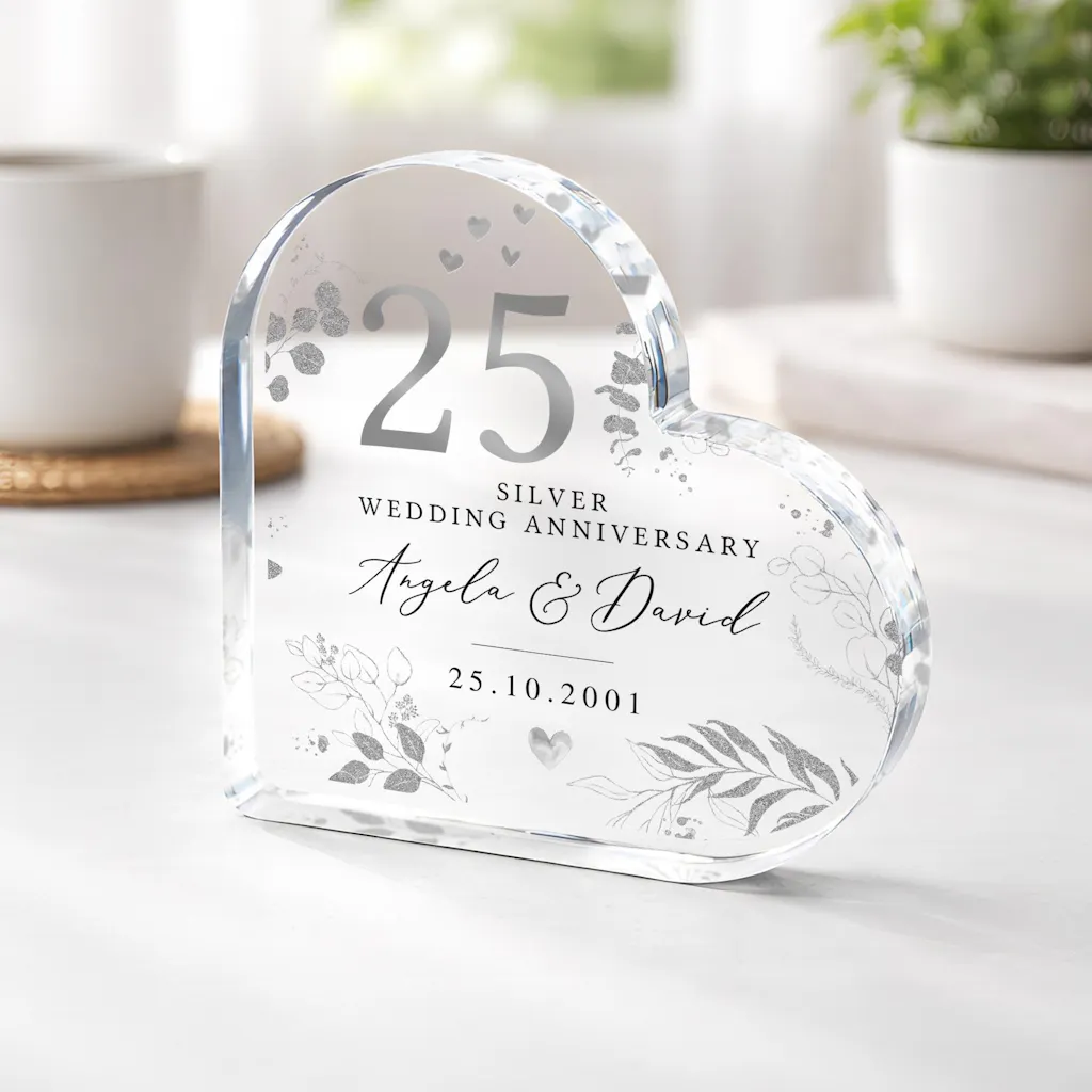 Personalised Silver 25th Wedding Anniversary Heart Plaque