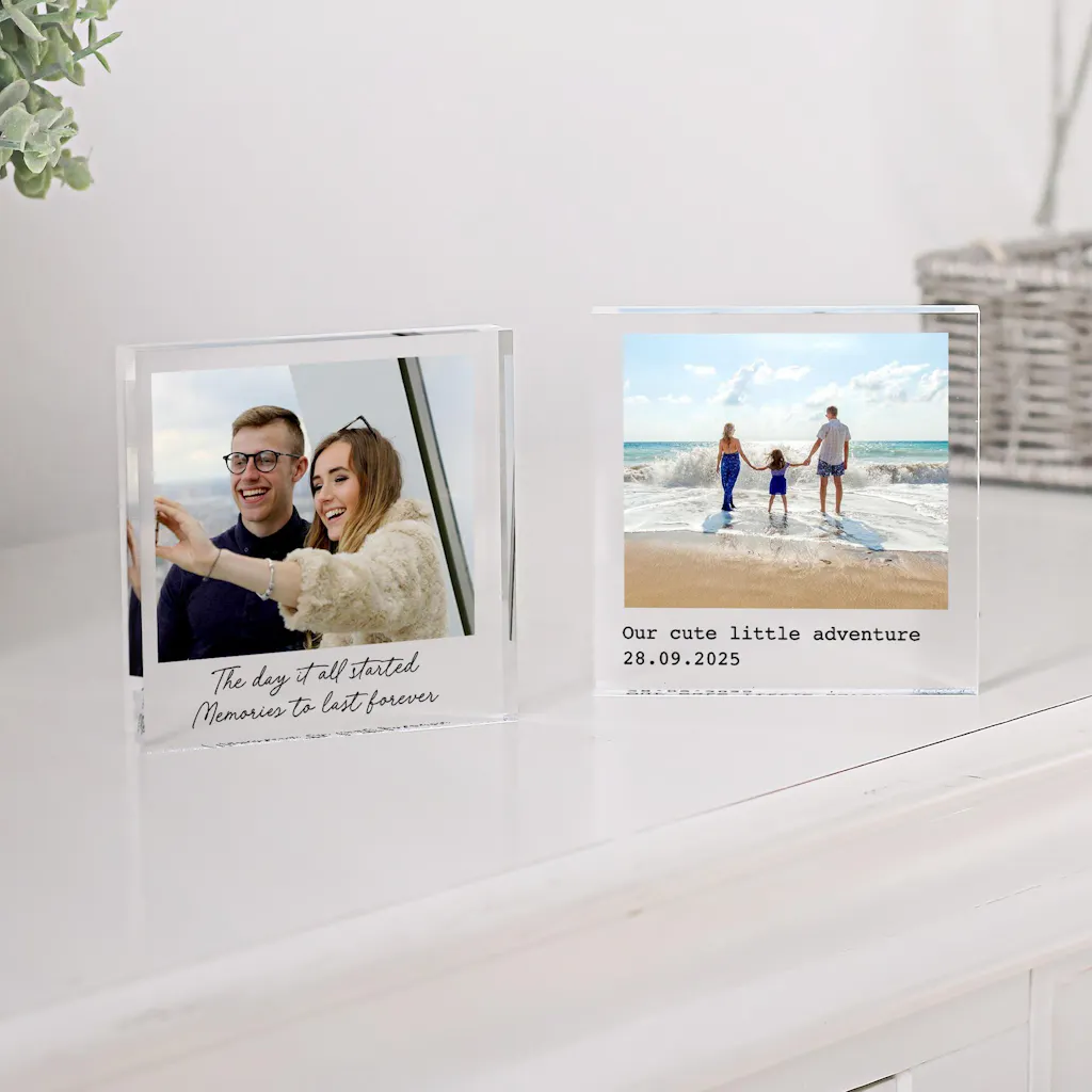 Personalised Clear Acrylic Photo Block Freestanding Frame