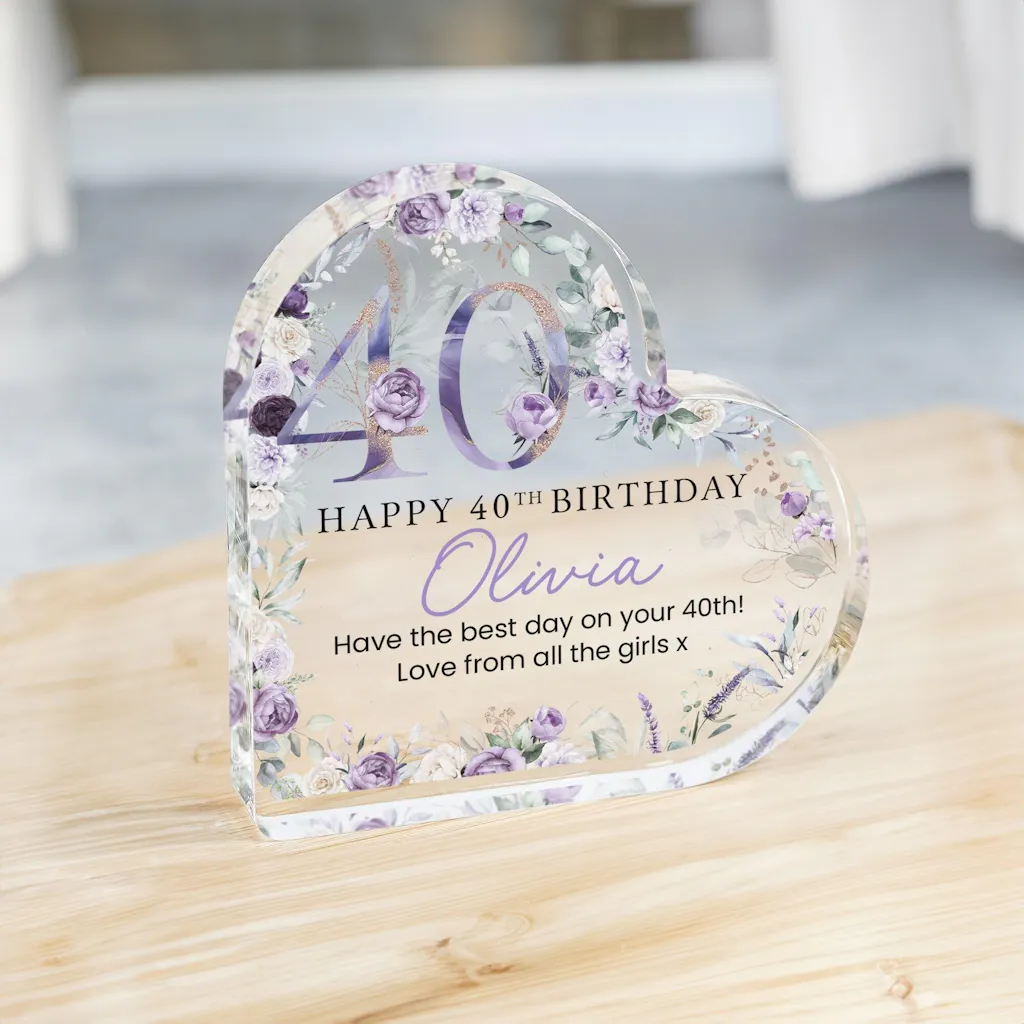 Personalised Purple Floral Happy 40th Birthday Gift Plaque