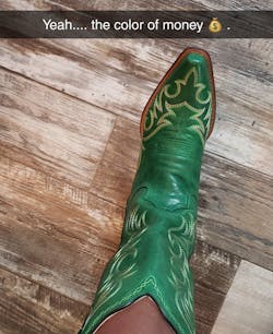 Green Embroidery Snip-Toe Mid Calf Western Boots For Women