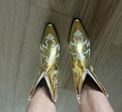 Metallic Embroidery Snip-Toe Cowgirl Booties - Gold