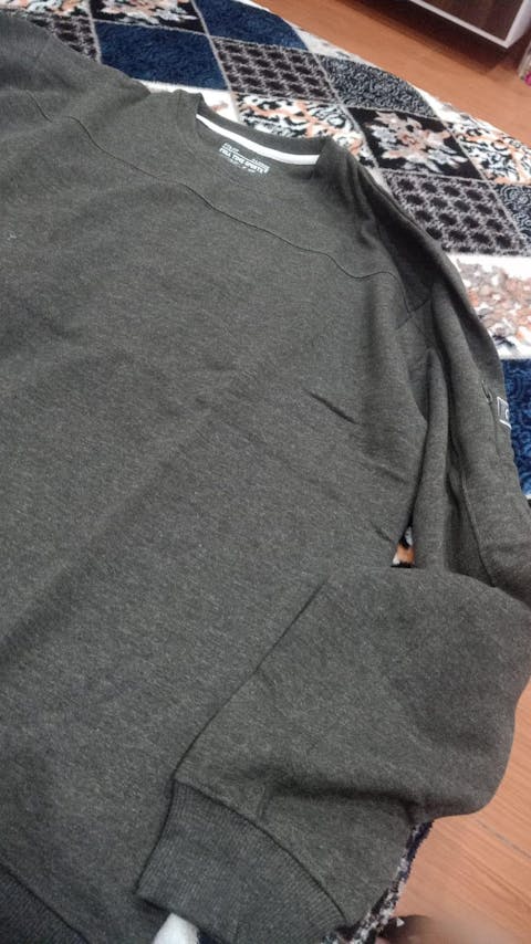 Round Neck Sweatshirts Charcoal Arm Pocket Zipper Collar Jumpers