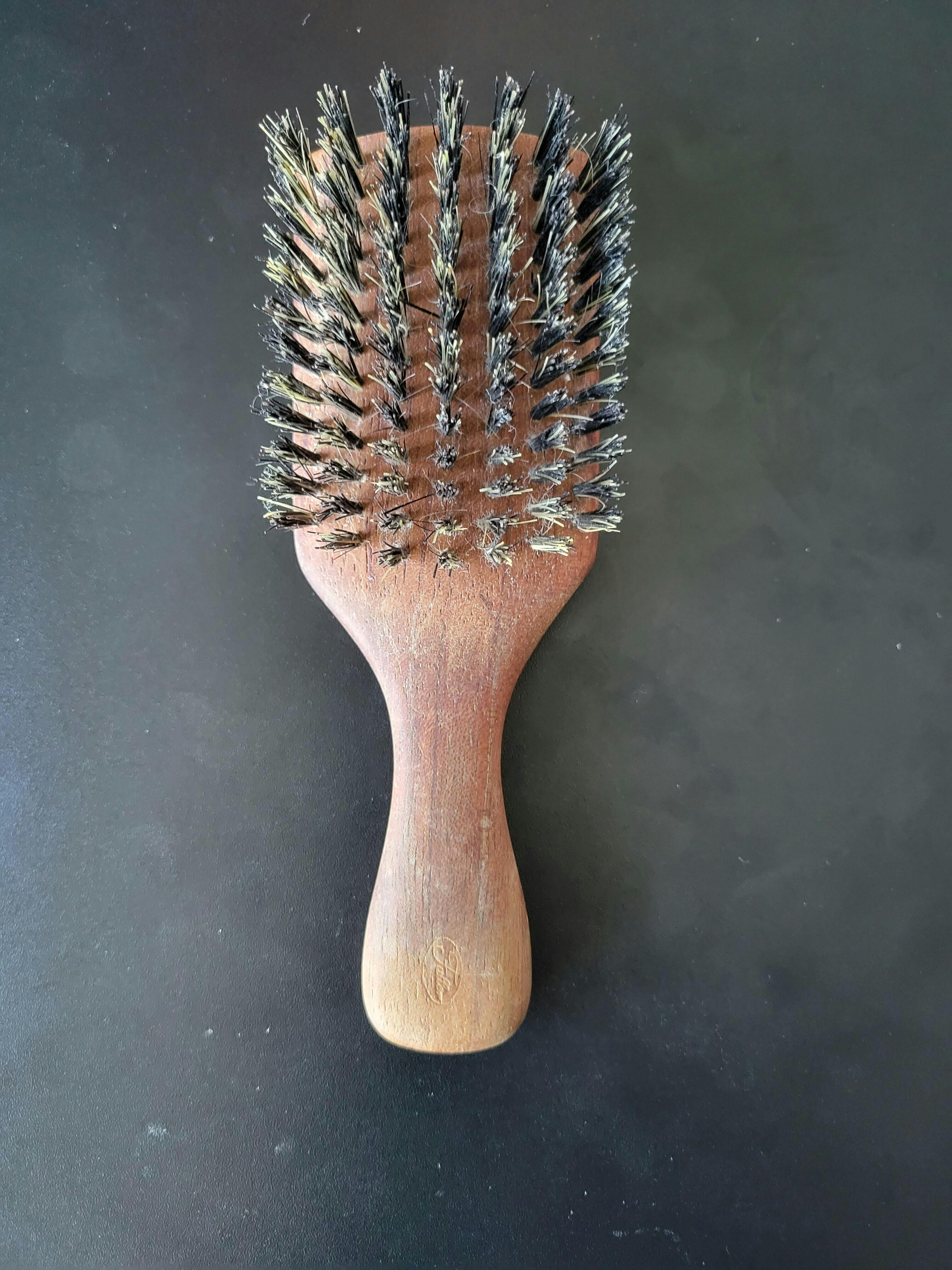 Wood Club Hairbrush W Natural Boars Hair Bristles Unique Pattern Hair