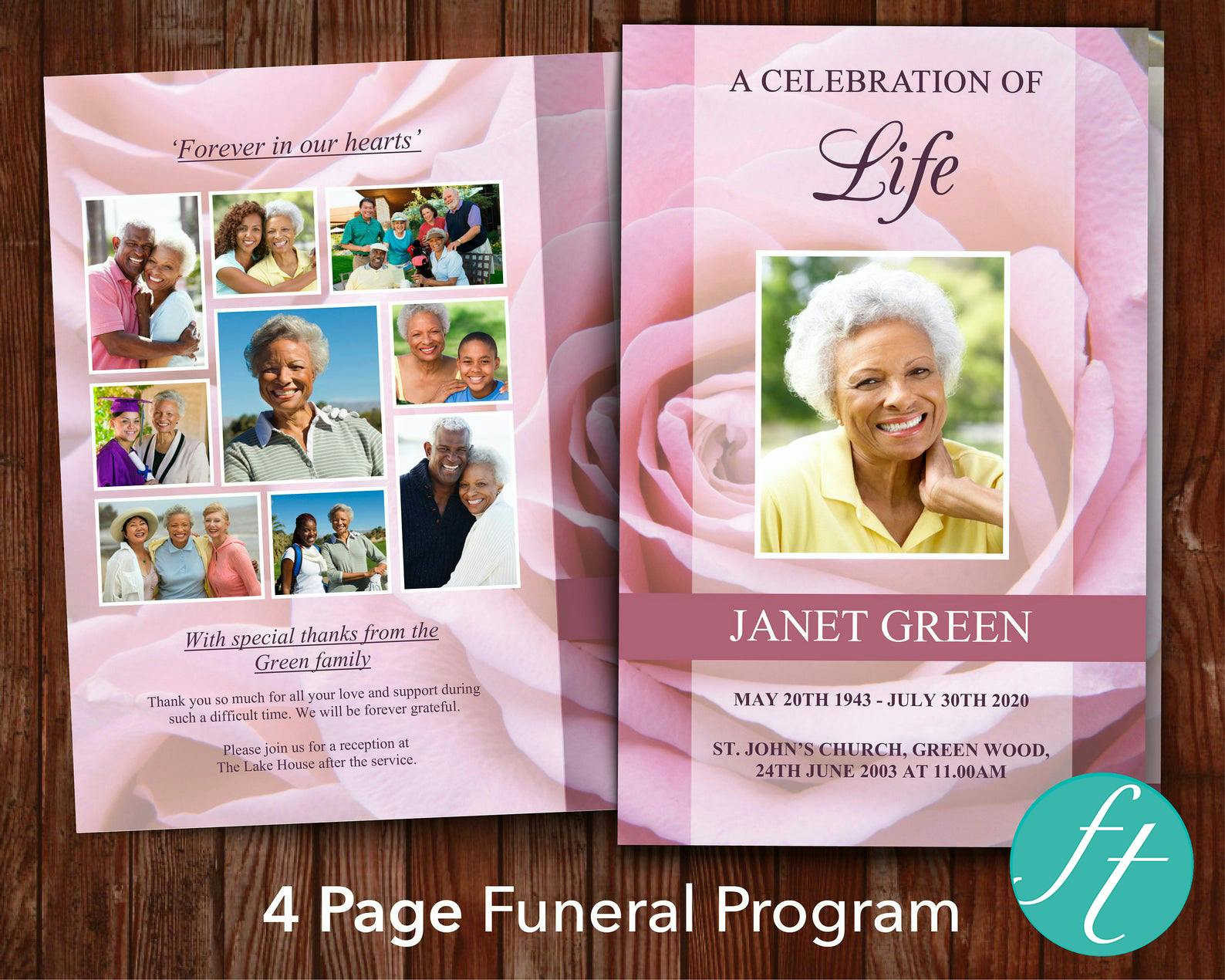 4 Page Pink Rose Funeral Program Template Funeral Templates