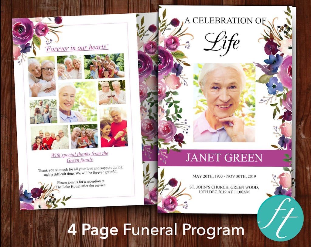 4 Page Floral Display Funeral Program Template – Funeral Templates