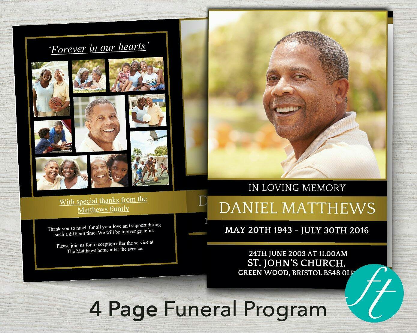 4 Page Golden Funeral Program Template – Funeral Templates