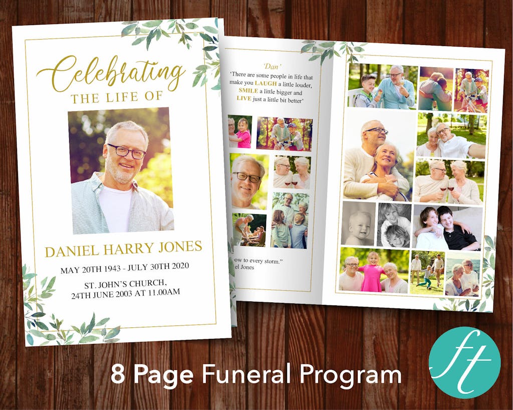 8 Page Green Leaf Funeral Program Template Funeral Templates