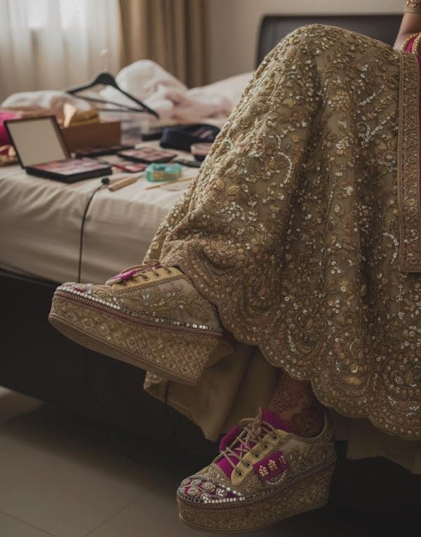 FUNKY N TRENDY Rani pink bridal sneakers - wedge sneakers heeled sneakers