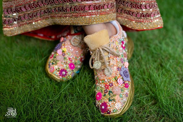 FUNKY N TRENDY fully hand crafted floral work with beads rhinestones cutdana sneakers / flower shoes / gold sneakers