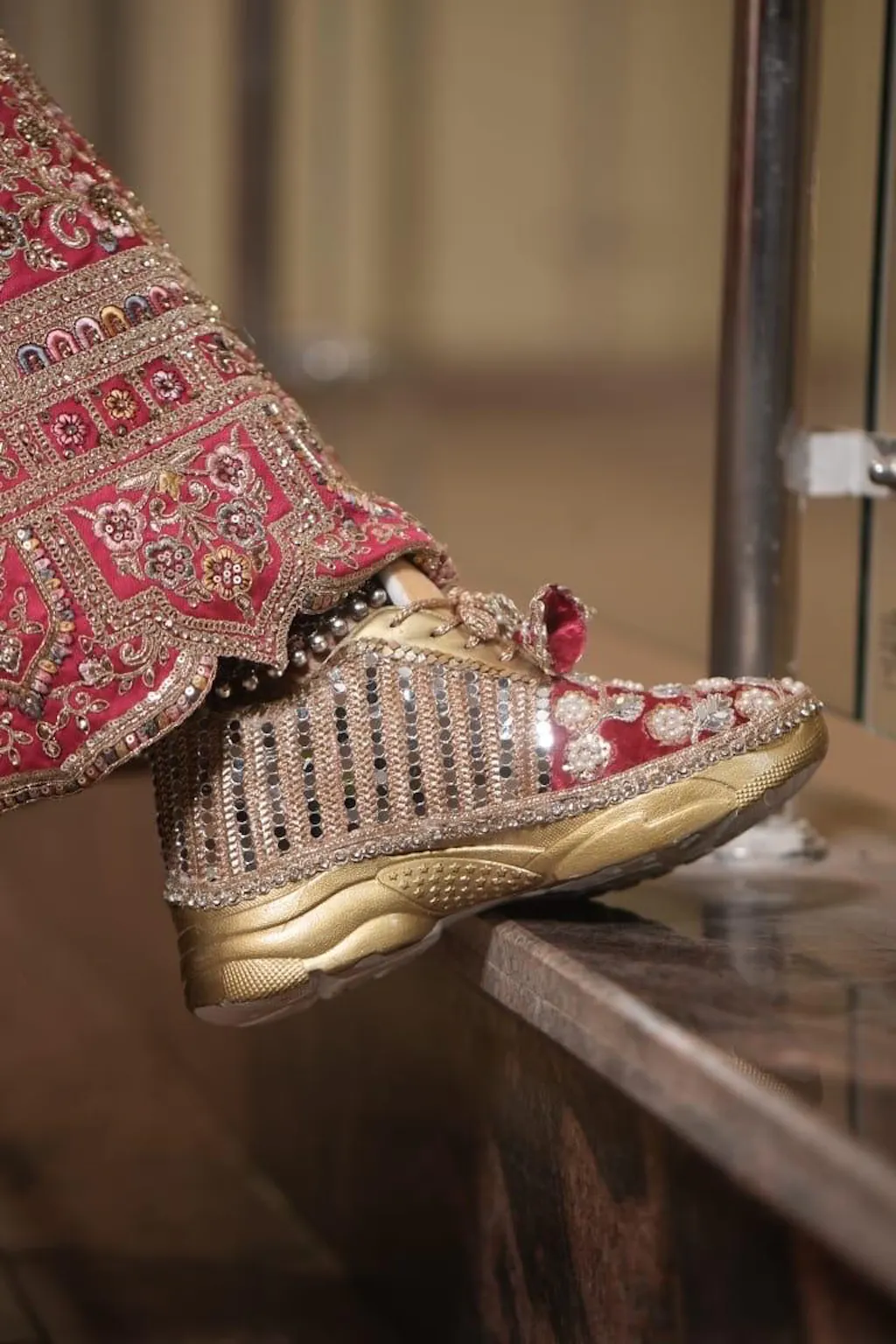 Funky N Trendy handcrafted hand embroidered mirror work bridal sneakers/ bridesmaid sneaker / Rani sneakers /Magenta sneakers/ mirror shoes / women shoes