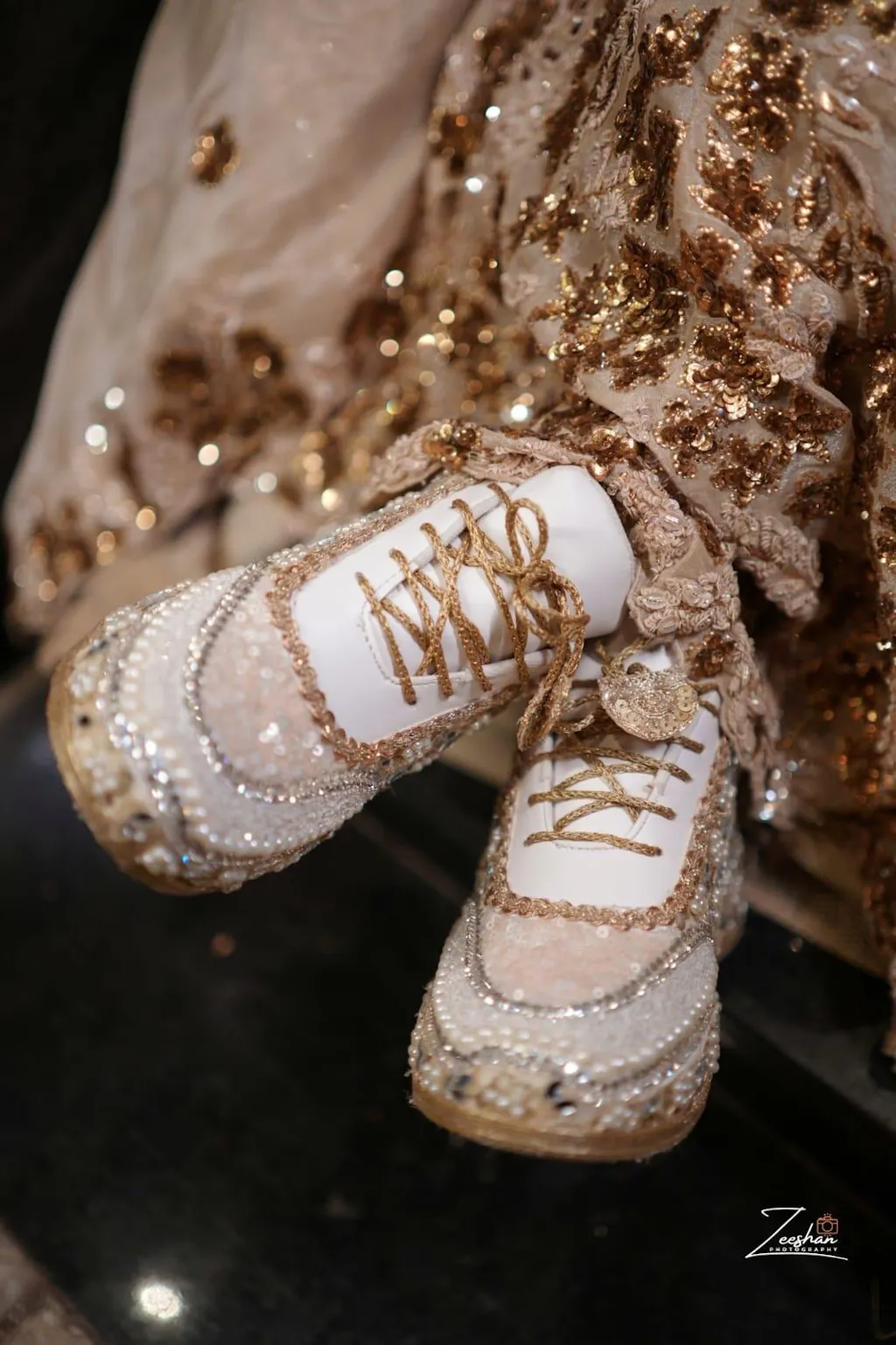 Mirror leaves Pearl blossom Dull gold/ beige Bridal Sneakers – Floral Embroidery” / gold sneakers /ivory sneakers/peach sneakers