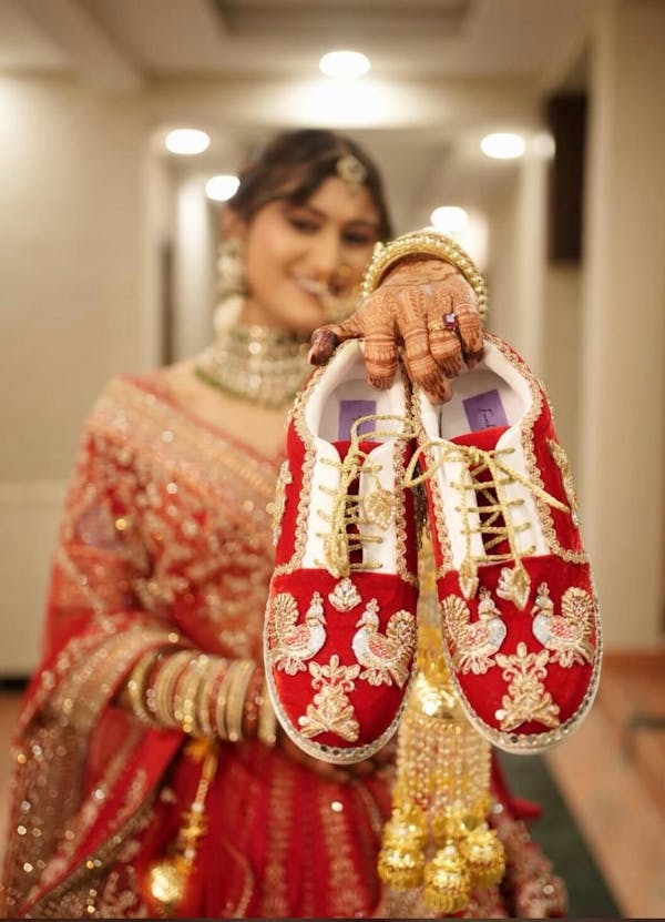 Funky N Trendy Peacock Magic Red Bridal Sneakers – Dance-Ready & Personalised