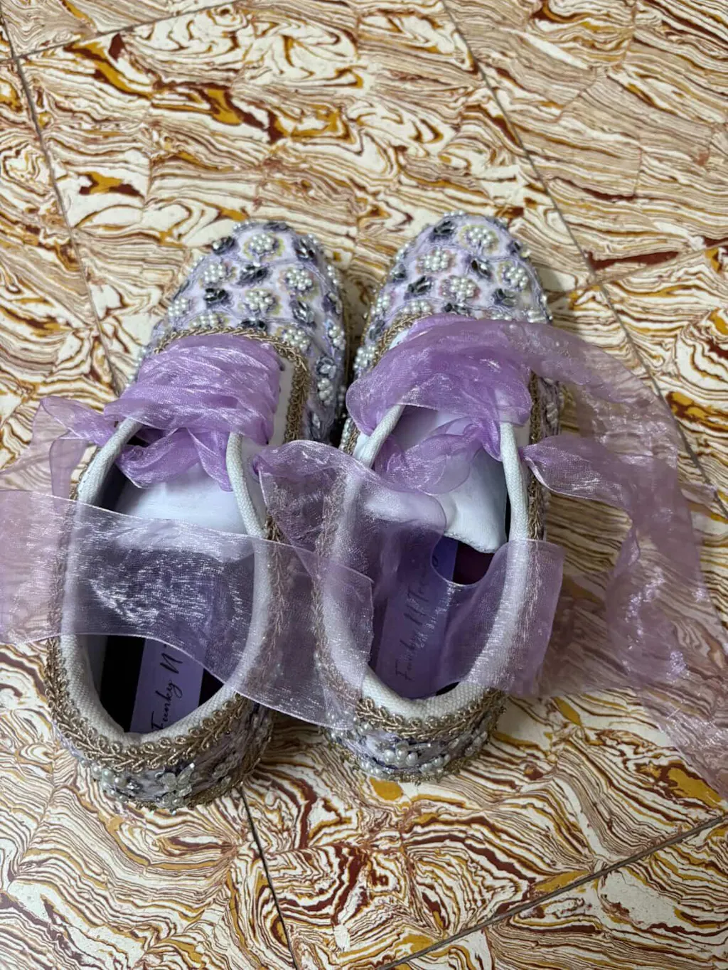 “Purple Bridal Sneakers with Mirror detailing– Floral Embroidery”