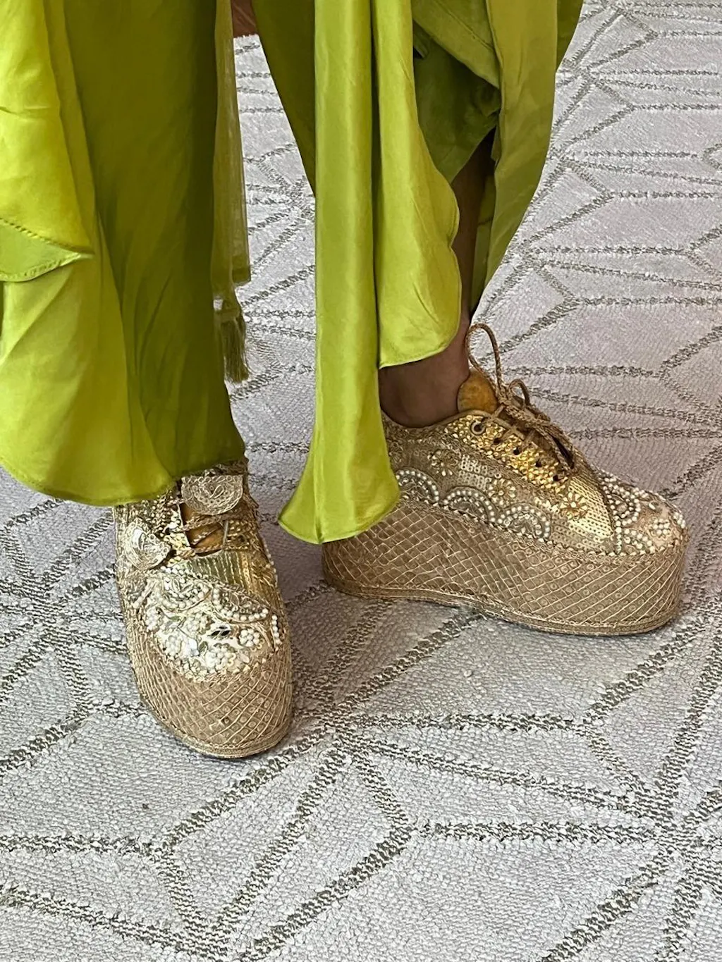 FUNKY N TRENDY Gold bridal sneakers - wedge sneakers heeled sneakers/ golden sneakers