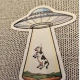 Glow in the Dark UFO Abduction Sticker | Funny Cow Alien Decal | Sci Fi Farm Art | Luminous Flying Saucer Vinyl | UV Reactive Nerd Gift |
