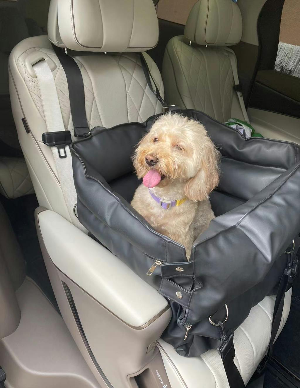 Full Leather Dog Pet Car Seat Bed Fort FunnyFuzzy