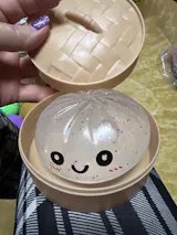 Glitter Dumpling Squishy Toy, Jumbo Slow Rising Stress Relief Fidget, Dumpling Shaped Sensory Squeeze with Steamer Box