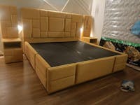 Julius Ultra Upholstered Bed With Manual Storage and Side Tables In Leatherette