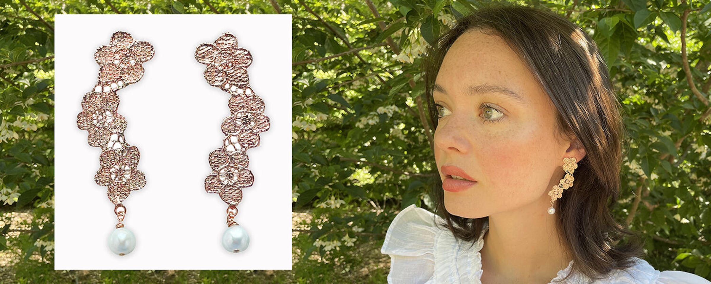 Ella Lace Flower Earrings in sterling silver and 24k gold - Monika